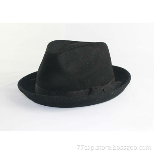 Black Fashion short brim homburg, Fedora felt small Hat/cap